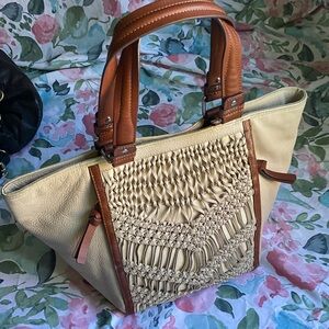 LAST CHANCE BAG‼️ {Anthro} Nanette Lepore Elegant Cream and Tan Women's Tote Bag